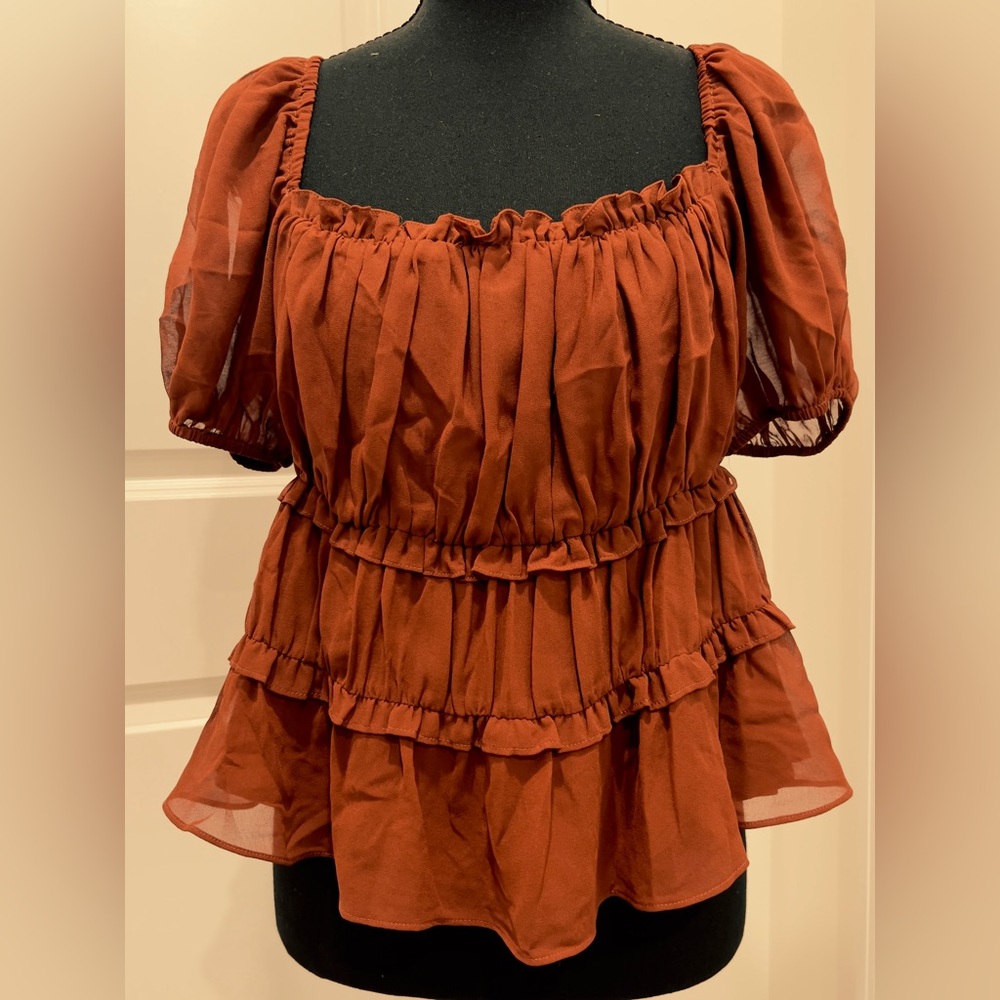 NWT Astr Nutmeg Ruffled Blouse XL